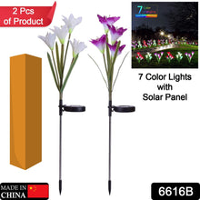 Solar-powered lily flower lights, outdoor stake, lit up