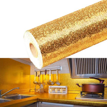 Oil Proof Sticker, Waterproof Self Adhesive Aluminum Foil Wallpaper (60 cm×2m / Golden / 1 Pc)