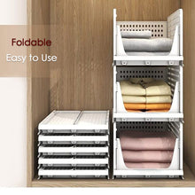 3-layer clothes organizer, foldable and stackable for efficient wardrobe storage.