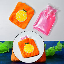 Orange hot water bag with cover, suitable for menstrual cramps and warming