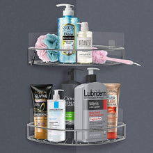 Corner shower caddy for storing and organizing household items and toiletries.