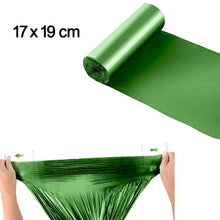 Green corn starch trash bags for biodegradable waste disposal.