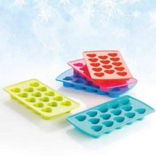 Tray for making heart-shaped ice cubes, great for parties.