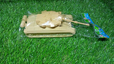 Green army tank toy with pull back action, front view