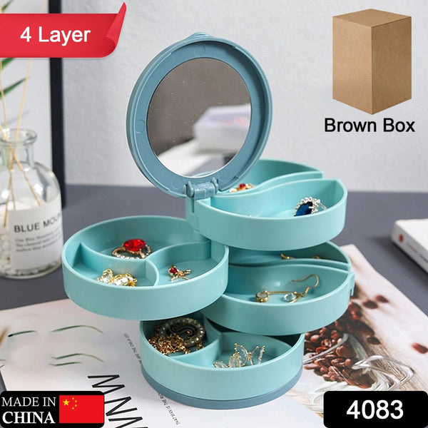 4 Layers Jewellery Box, 360 Degree Rotating Jewelry Box, Jewelry and Earring Organizer Box with Mirror, Accessory Storage Box, Travel Decor Portable Jewelry Case Ornaments Storage Box Necklace Jewelry Organizer Jewelry Organizer Box