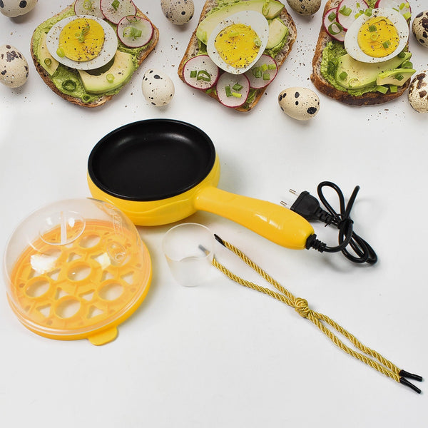 Multi functional Electric 2 in 1 Egg Frying Pan with Egg Boiler Machine Measuring Cup with Handle