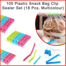 18-piece plastic snack bag clip set in assorted colors